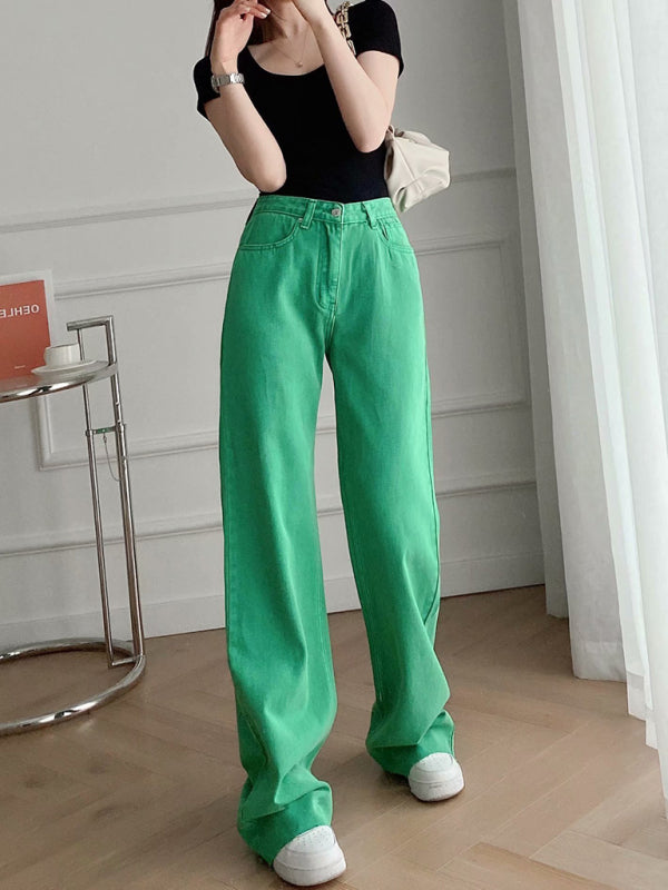 Women's New Street High Waist Casual Straight Leg Wide Leg Pants Jeans