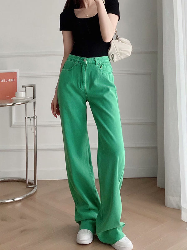 Women's New Street High Waist Casual Straight Leg Wide Leg Pants Jeans