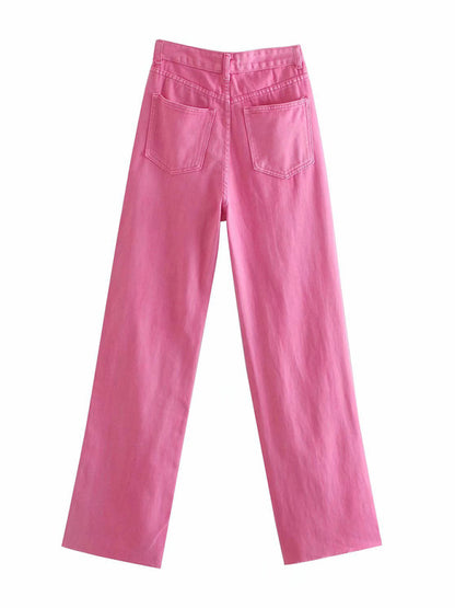 Women's New Street High Waist Casual Straight Leg Wide Leg Pants Jeans