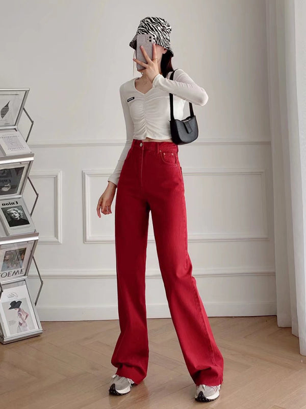 Women's New Street High Waist Casual Straight Leg Wide Leg Pants Jeans