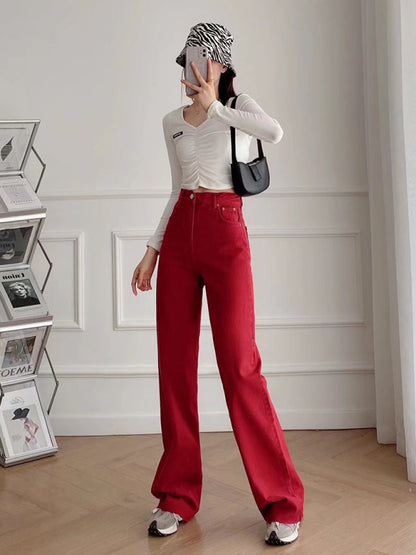 Women's New Street High Waist Casual Straight Leg Wide Leg Pants Jeans