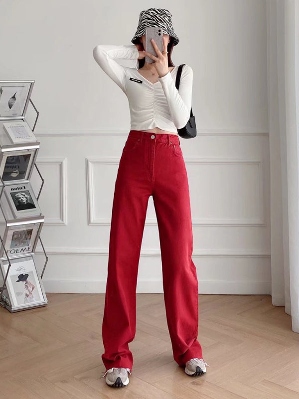 Stylish and comfortable New Street high-waist casual straight-leg wide-leg pants, perfect for fashion-forward women. These trendy jeans offer a flattering fit, ideal for versatile styling. Elevate your wardrobe with these chic female jeans, a must-have for contemporary fashion enthusiasts.