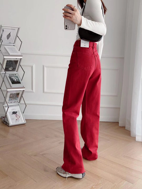 Women's New Street High Waist Casual Straight Leg Wide Leg Pants Jeans