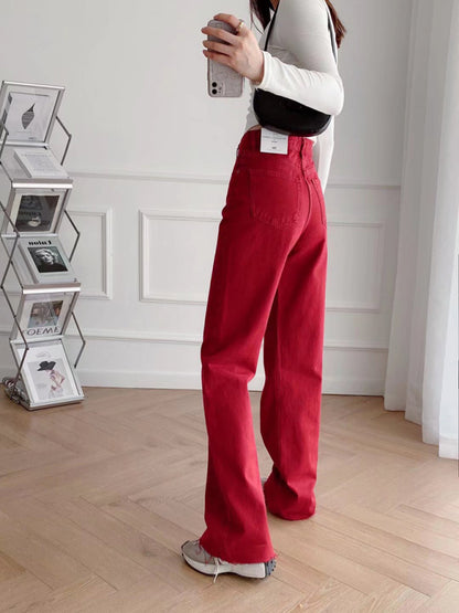 Women's New Street High Waist Casual Straight Leg Wide Leg Pants Jeans