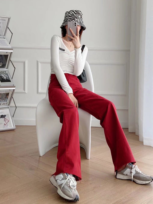 Women's New Street High Waist Casual Straight Leg Wide Leg Pants Jeans