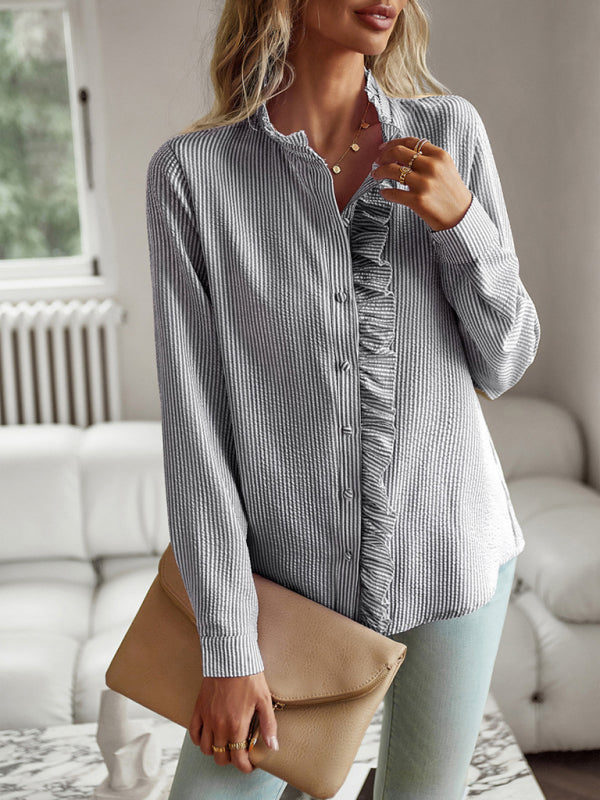 Women's Elegant commuter open button ruffle top