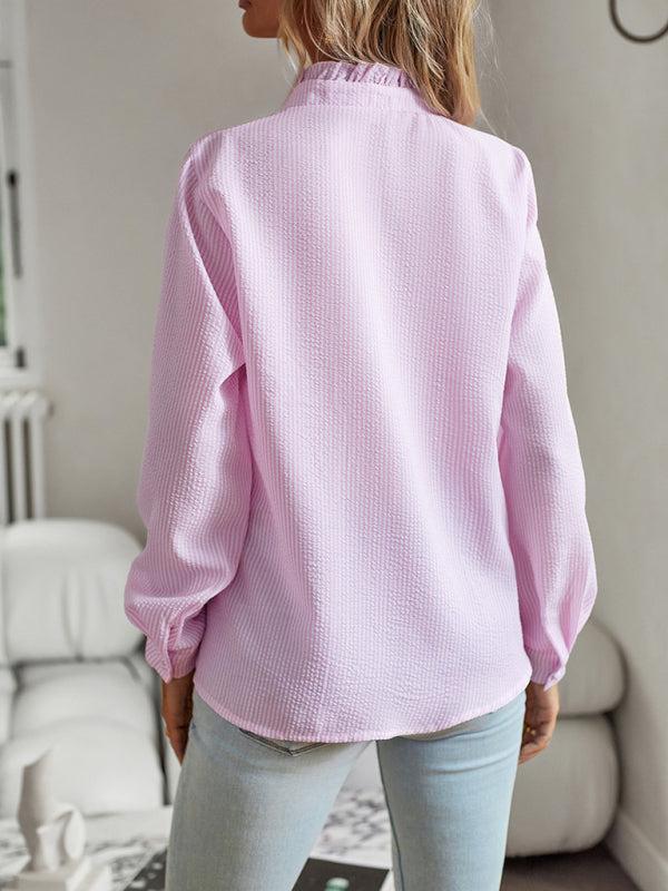 Women's Elegant commuter open button ruffle top