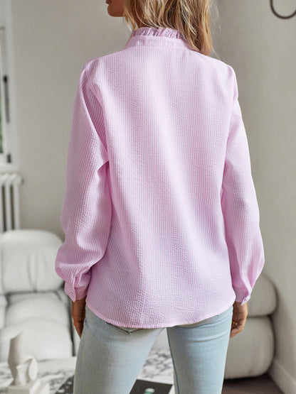 Women's Elegant commuter open button ruffle top