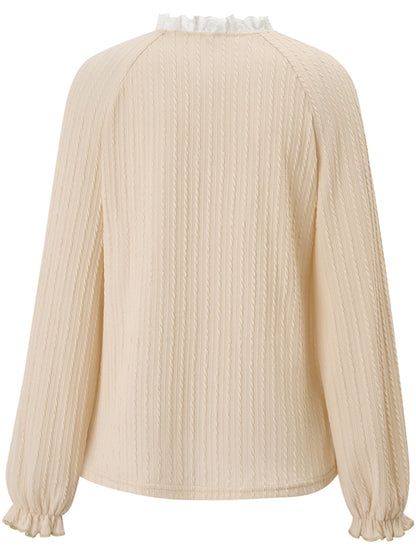 Women's fashion solid color stand collar lace long sleeve top