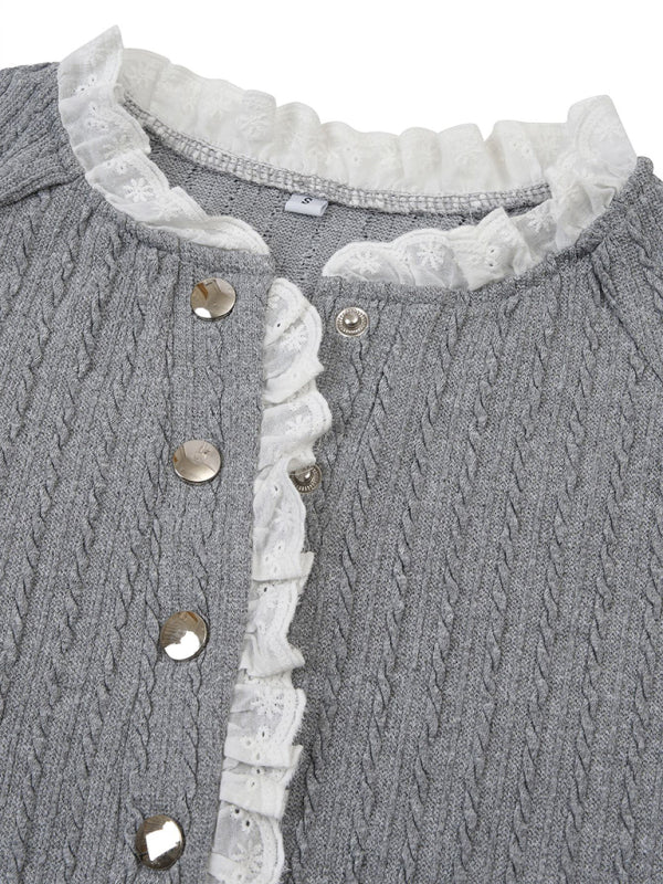 Women's fashion solid color stand collar lace long sleeve top