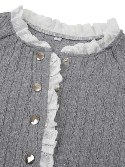 Women's fashion solid color stand collar lace long sleeve top
