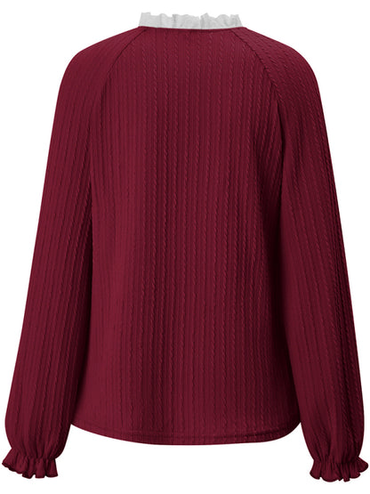 Women's fashion solid color stand collar lace long sleeve top
