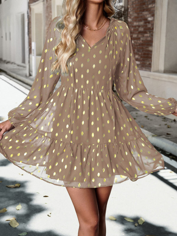 New women's autumn chiffon v-neck long-sleeved commuter dress