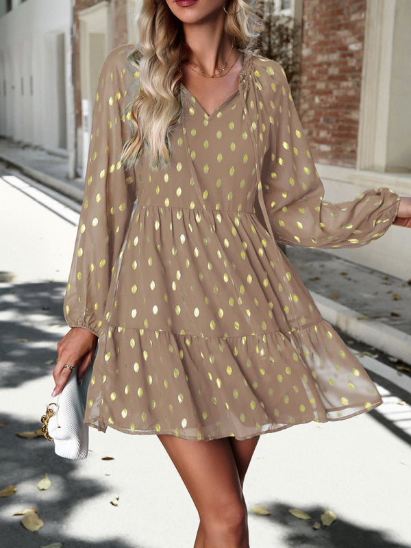 New women's autumn chiffon v-neck long-sleeved commuter dress