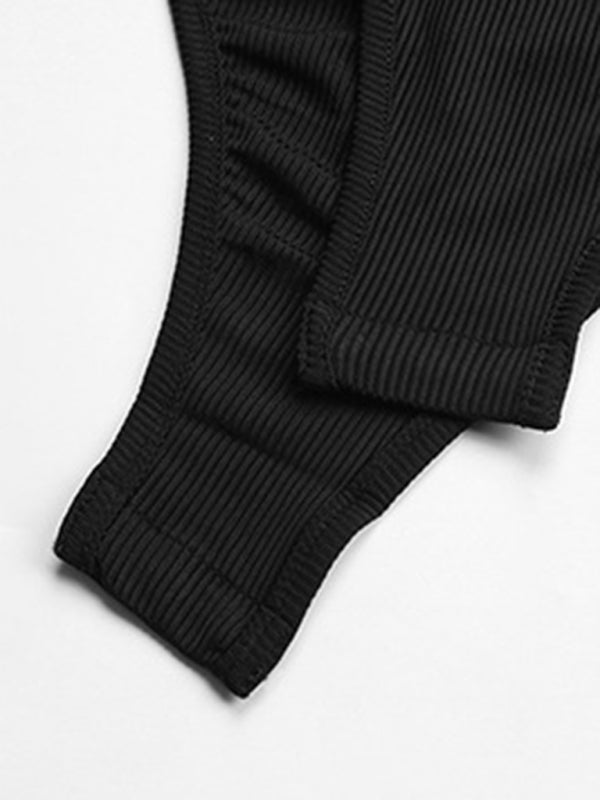 Women's Sexy Fake Two-Piece Skinny Hollow Black Onesie