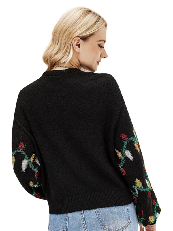 Women's New Christmas Lights Sweet Pullover Loose Christmas Knitwear