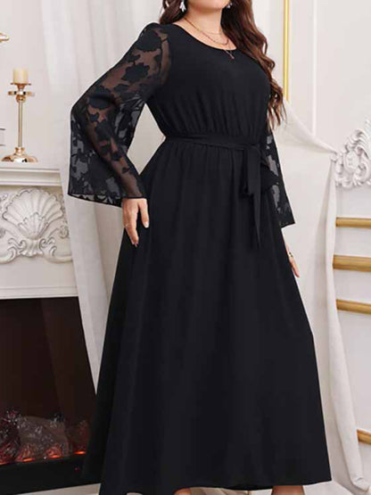 Women's plus size high waist black polka dot patchwork dress