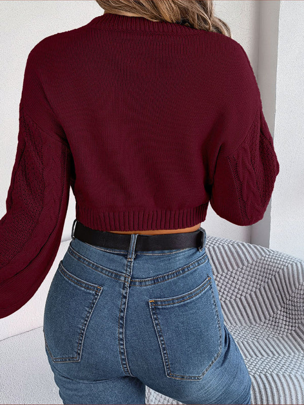 Women's New autumn and winter casual solid color twist long-sleeved pullover navel-baring sweater
