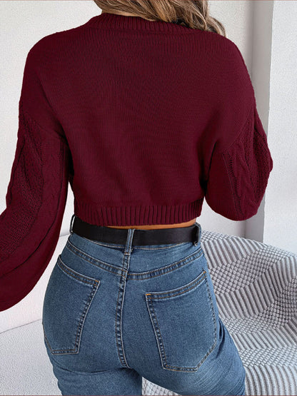 Women's New autumn and winter casual solid color twist long-sleeved pullover navel-baring sweater