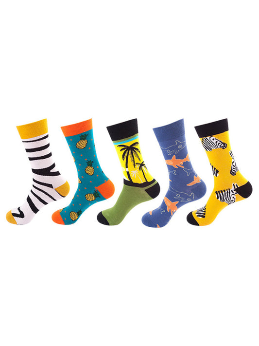One Size Fits Unisex  basketball Christmas fun pattern mid-calf socks (a variety of colors to choose from) 5 pairs