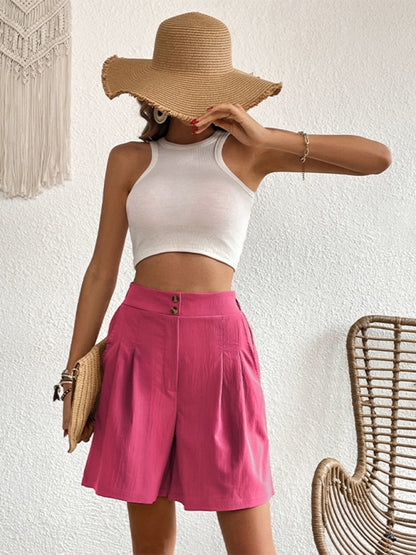 Women's high-waisted loose 2-button shorts
