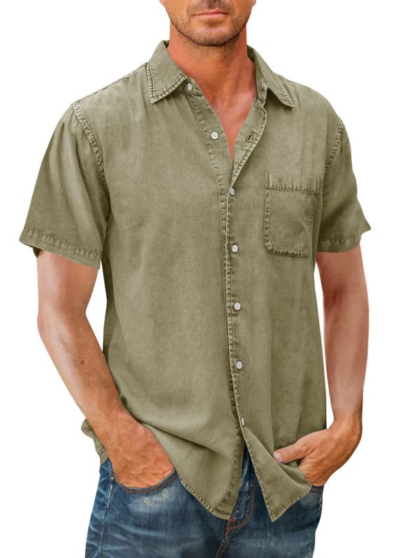 Men's Denim Short Sleeve Button-down Shirt